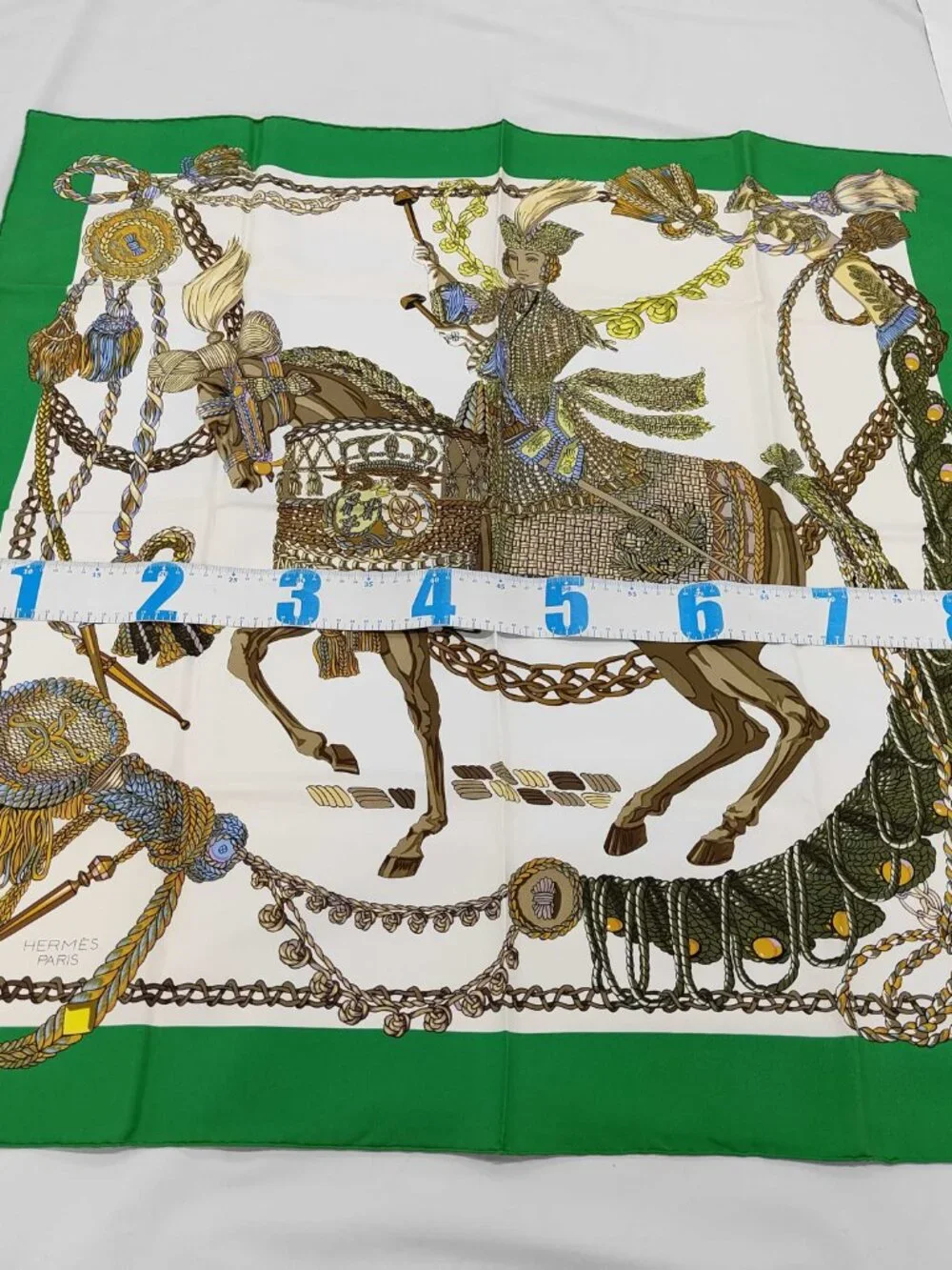 Hermès Paris Vintage Silk Scarf Equestrian Horse & Rider Green Border